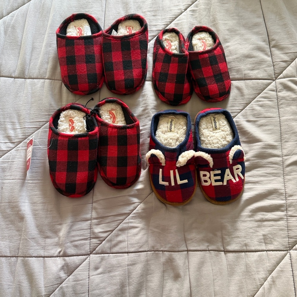 Holiday Time Kids Red and Black Buffalo Plaid Slippers - Size 9-10